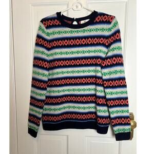 Vineyard Vines Women's M Lambswool Cashmere Sweater Fair Isle Crew Neck Blue